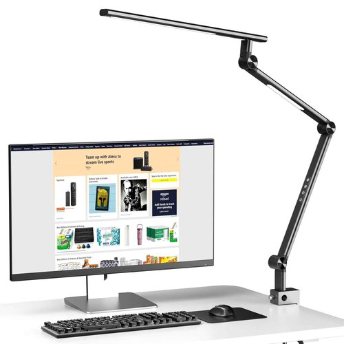 VERSKI LED Desk Lamp, Desk Light for Home Office, Dual Light Source 18W Brightest, Eye-Caring Optical Lens, Office Lamp, 5 Color Modes & Brightness, Aluminum Alloy Drafting Light, Clamp Lamp