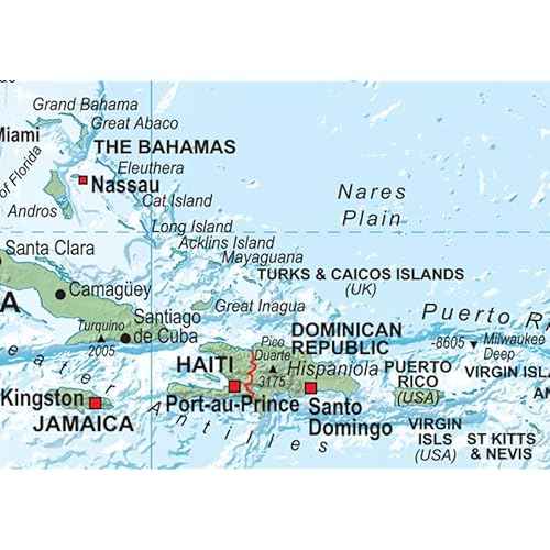 Central America and the Caribbean Physical Map - 39.3 x 27.5 inches ? Paper Laminated