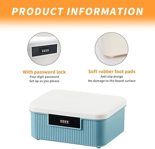 RUIAN Lockable Storage Container Bin, 2.3 Gallon Security Portable Combination Lock Plastic Box, Locked Security Box Suitable for Storing Important Items and Documents (White Blue)