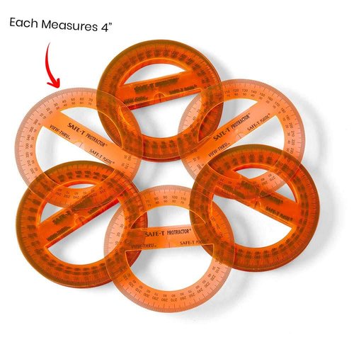 hand2mind Clear 4” Safe-T 360 Degree Protractor Set, Circle Protractor for School, Clear Plastic Protractor Ruler, Geometry Tools, Protractors Bulk for Classroom, Math Teacher Supplies (Set of 24)