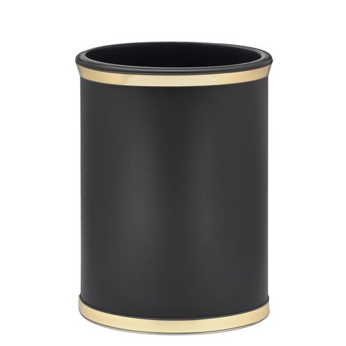 Kraftware Sophisticates Oval Wastebasket with Plastic Liner, Adding Classic Style to The Bathroom and All Other Rooms in The Home or Office, 13 Quart Capacity, Black with Gold Trim