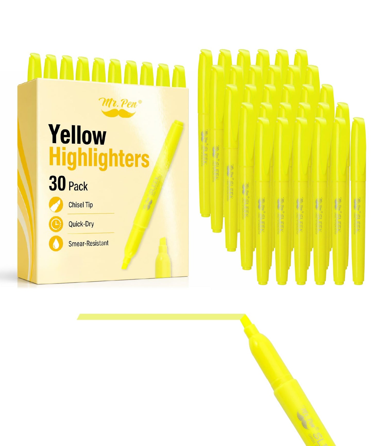 Mr. Pen- Yellow Highlighters, 30 Pack, Chisel Tip, Quick-Dry