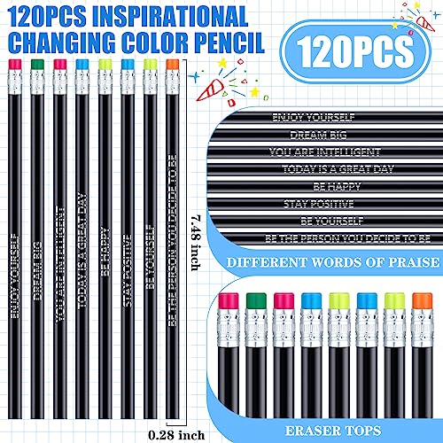 TecUnite 240 Pcs Inspirational Pencils Bookmarks 120 Set Motivational Bookmarks Thermochromic Color Changing Pencils Back to School Supplies for Student Reading Classroom Teacher Positive Reward Gift