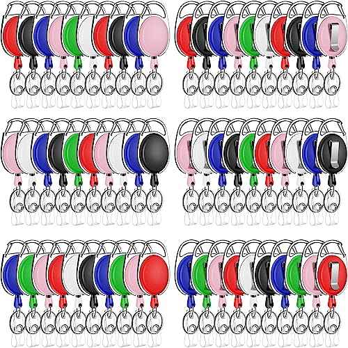 60 Pack Retractable ID Badge Holder Badge Reel with Carabiner and Belt Clip Badge Reels Retractable with Key Chain for Office Worker Doctor Nurse, Assorted Color