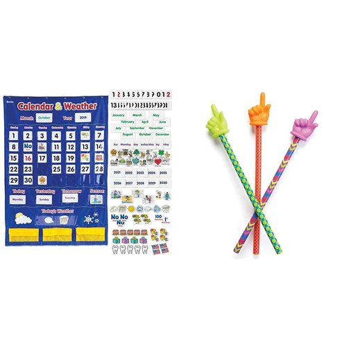 Learning Resources Calendar & Weather Pocket Chart + Patterned Hand Pointers (Set of 3)