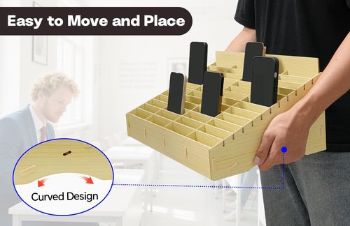 HengTianMei 48 Grid Classroom Cell Phone Holder, 48 Grid Cell Phone Storage Box for Student Management, Wooden Calculator Organizer Caddy for School Office