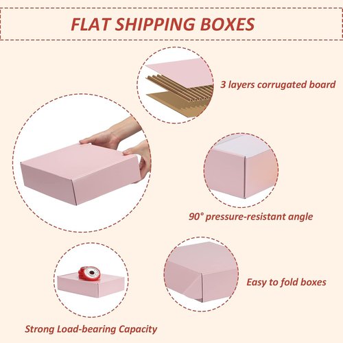 HORLIMER Shipping Boxes - Set of 20 Pink Medium Corrugated Cardboard Gift Mailer Boxes | 12x9x3 Inches