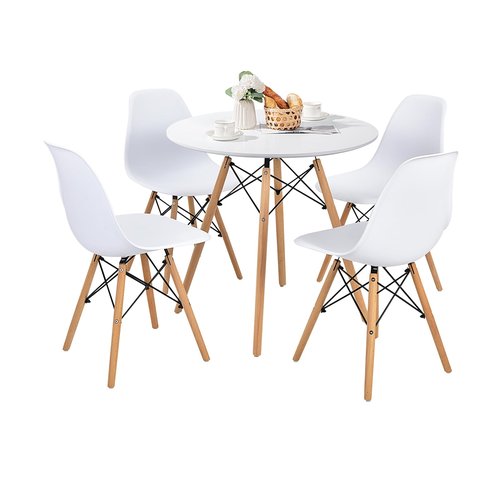 Giantex Round Dining Table Set for 4, 5-Piece Kitchen Table Chairs Set, Modern 31.5" D Dining Table & 4 Dining Chairs with Solid Wood Legs, Dinette Table Set for Small Spaces Dining Room Restaurant