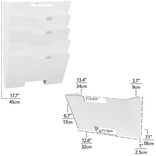 Wallniture Lisbon Metal Wall File Holder Organizer, Wall Mount File Holder, 5-Tier Office Decor and Magazine Holder, File Folders Letter Size White Rack