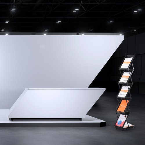PATIKIL Foldable Magazine Display Racks Floor Standing 5 Layers Brochure Stand Catalog Literature Holder with Wheels for Hotel, Exhibition, Trade Show, Office