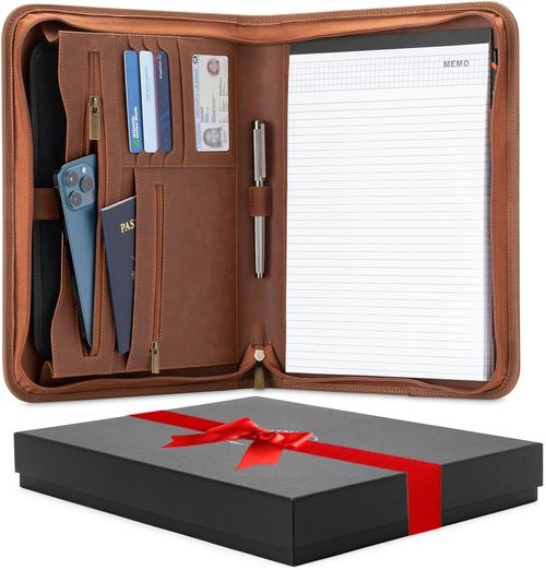 Forevermore Padfolio Binder - Professional Faux Leather Organizer for Tablets & Documents - Brown