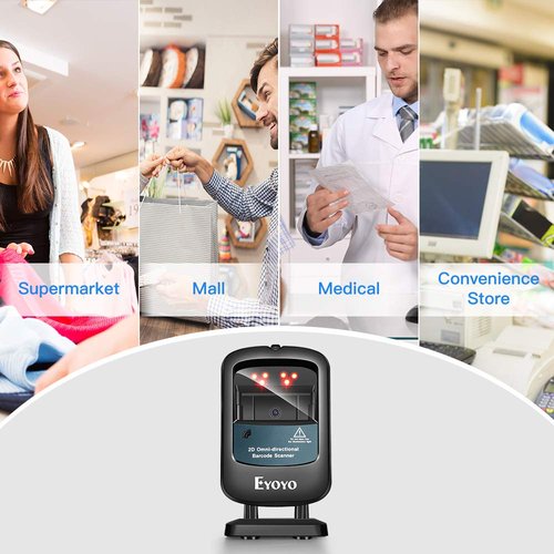 Eyoyo 2D Hands-Free Barcode Scanner, Omnidirectional USB Wired Desktop Barcode Reader 1D 2D PDF417 Data Matrix Bar Code Reader with Automatically Scanning for Retail Store Supermarket Mall Business