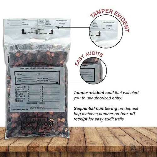 BankSupplies Poly Coin Bags 13 x 22 Inches, 50 Pack, Tamper Evident Seal, Single Handled, Holds Up to 50 lbs of Coin, Sequential Numbering with Tear Off Receipt