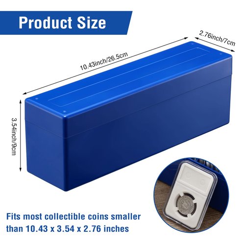 Yexiya 3 Pcs Plastic Coin Slab Storage Box Compatible with 20 Slab Coin Holders Blue Specie Collection Box Specie Storage Case Trays for Collectors Office School Home Bank Supplies