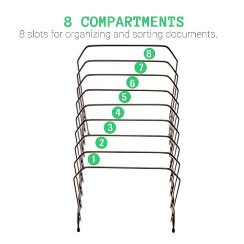 1InTheOffice Metal Incline Desktop File Sorter, 8 Compartments, Black (Black)