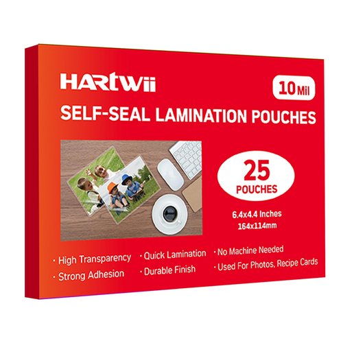HARTWII 25 Pack Self-Sealing Laminating Pouches 4x6 Inch,10 Mil Self Adhesive Lamination Pouches,Waterproof Photo No Heat Laminating Sheets No Laminator Machine Need
