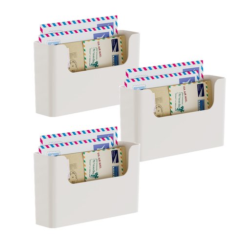PAG-Mass Hanging Wall File Organizer, Pack of 3 Plastic Desktop Accessories Storage Rack No Drilling Wall Mounted Magazine Mail Paper Envelope Planner Holder for Home Office School