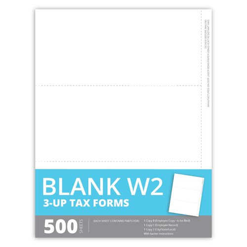 Blue Summit Blank W2 3 Up Tax Forms 2025, W2 Perforated Paper 500 Employee Sets, Ideal for E-Filing, Compatible with Quickbooks and Laser or Inkjet Printers, 500 Sheets