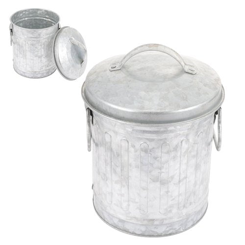 Desktop Stationery Bucket Vintage Silver Iron Small Trash can with Lid Decorative Mini Wastebasket for Home Office Kitchen and Bathroom