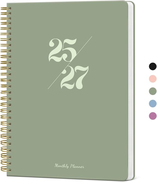 Monthly Planner 2025-2027 | 2-Year Calendar with 24 Months - 7" x 10" - Ideal for School, Office, Home - Green