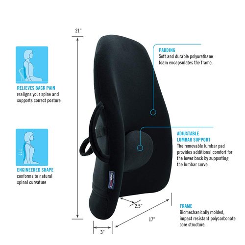 ObusForme Lumbar Support Pillow for Chair | Lower Back Backrest Cushion | Adjustable Lumbar Pad | Proven Back Pain Relief | Home, Office or On-The-Go