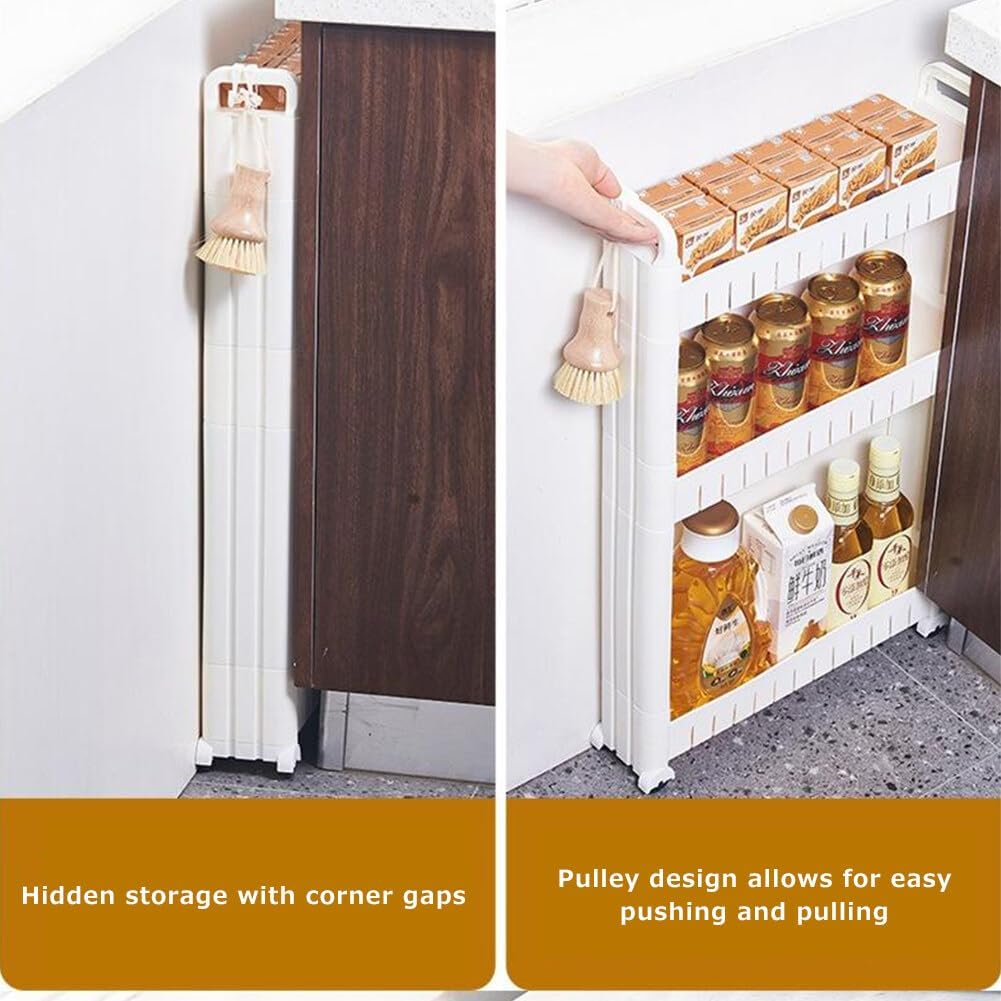 Skiennix Slim Storage Cart - Durable Rolling Bathroom Organizer with Slide-Out Design | Multi-Use Utility Rack