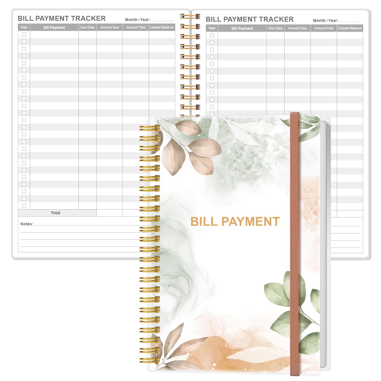 Bill Payment Tracker Notebook - Monthly Bill Organizer & Planner for Personal Budgeting Financial, Payments Checklist Organizer, 5.8" x 8.5", Rose Leaf