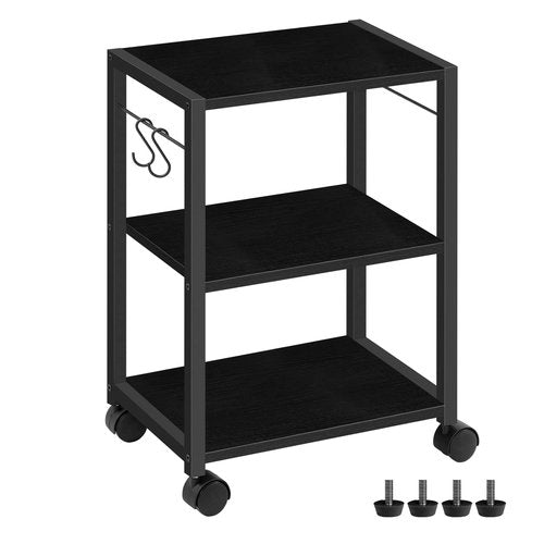 MAHANCRIS Printer Stand, 3-Tier Under Desk Rolling Cart with Storage Shelf, Heavy Duty Printer Table with Wheels for Home Office, Printer Shelf with 2 Hooks, for Small Spaces, Black PTHB4001V