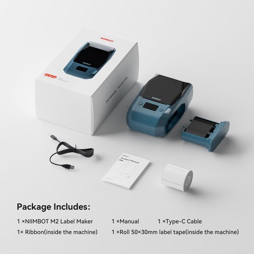 NIIMBOT M2 Label Maker with Tape 2Inch Thermal Transfer Support Color Ribbon Printing Bluetooth Sticker Printer for Office Small Business School Home Cable Storage, Compatible with Phones & PC