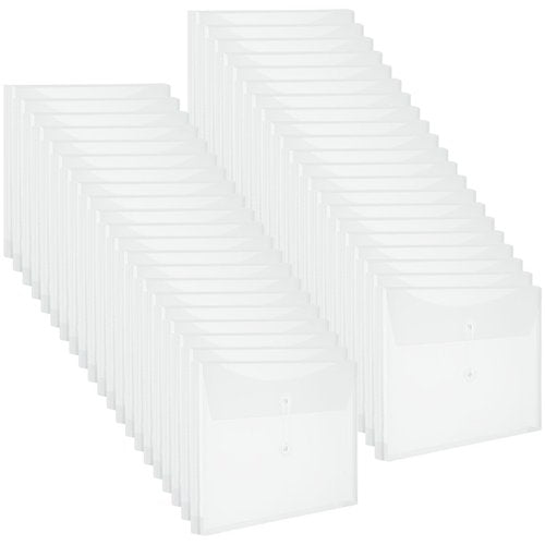 Tatuo 50 Pcs A4 Plastic Envelopes with String Closure 1.2'' Expansion Plastic Letter Size Envelopes Folders for Documents Clear Document Holder Paper Organizer for Office School Supplies (White)
