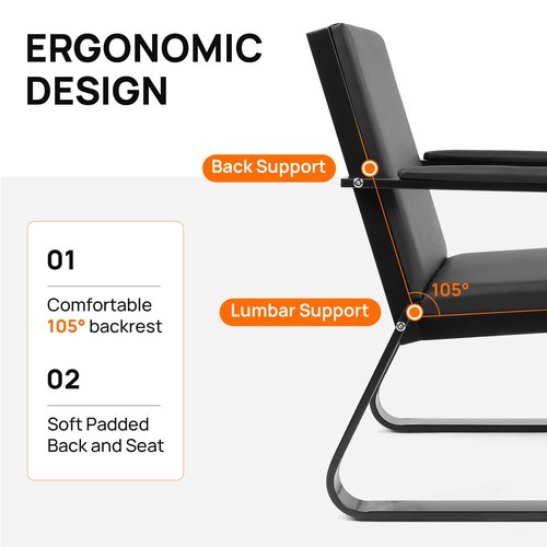 Walmokid Waiting Room Chair with Armrest, PU Leather Office Furniture, Lobby Conference Reception Chair, Office Guest Seating for Clinic,Airport,Hospital,Barber,Salon,Bank (Black, 1-Seat)