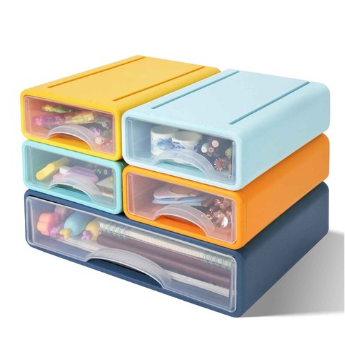IBEQUEM 3 Tier Desktop Organiser with Drawers, Stackable Storage Box on Desk, Large Capacity Detachable Makeup Storage Drawer for Desk Office School Home
