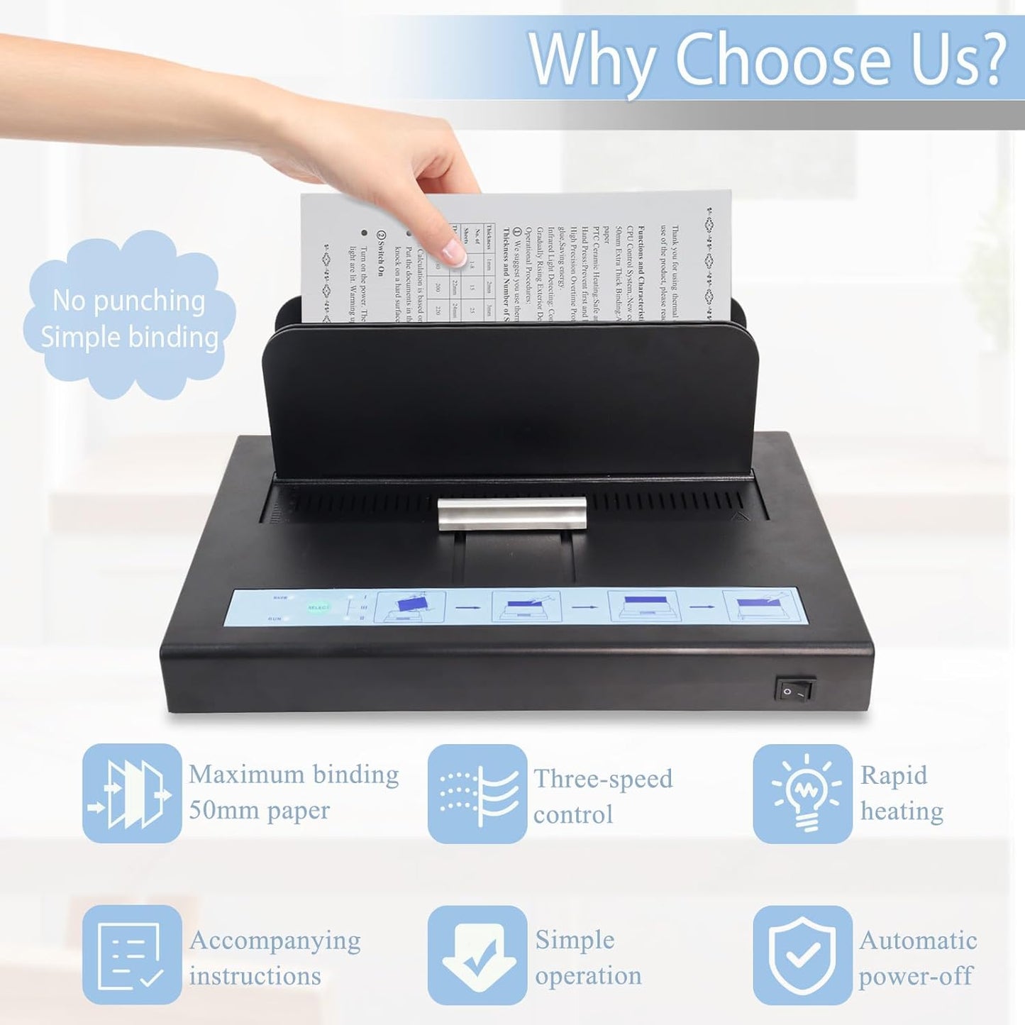 Thermal Binding Machine - 500 Sheets Capacity | A3/A4/A5 Document Heat Binder with 10 Covers - Black