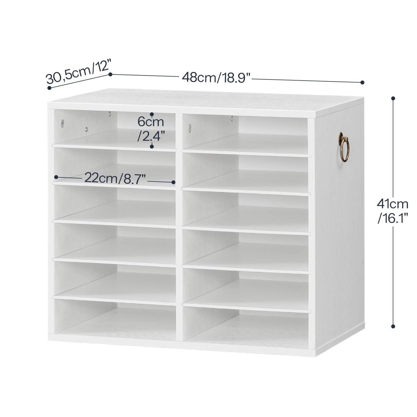 HOOBRO Literature Organizers, 12 Compartments Office Mailbox with Adjustable Shelves, Wood Countertop Literature Sorter for Office, Home, Classroom, Mailrooms Organization White WT12WF01