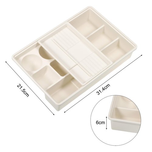 PATIKIL Desk Drawer Organizer Tray, Adjustable Drawers Organizers with Sliding Top Tray for Office Stationery Home, White