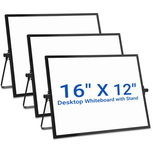 3 Pcs Dry Erase Whiteboard 16" x 12" Desktop Whiteboard Calendar Double Sided Magnetic White Board Dry Erase Board with Stand Portable Planning Panels for Home Office School to Do List (Black Frame)