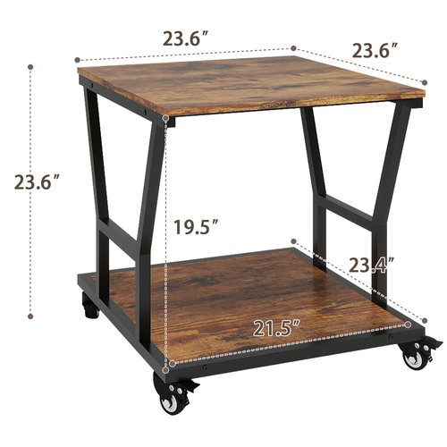 Natwind 2-Tier Large Printer Stand,23.6"x23.6"x29.5" Heavy-Duty Printer Table Cart with Paper Storage Shelf & Wheels,Ideal for Home Office Laser Printers, Copiers (Retro)