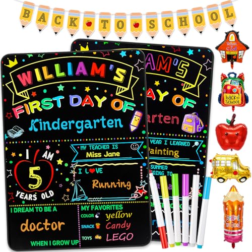 Multiwins Back to School Double-Sided Classroom Sign with 6 Liquid Chalk Markers, 14x11 Black Banner & Balloons