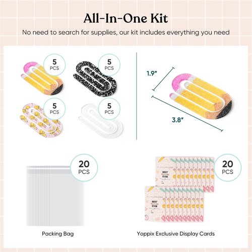 YOPPIX 20 Set Jumbo Teacher Acrylic Paper Clips with 20Pcs Exclusive Back Card, Cute Pencil Paperclip Design for Office Classroom Bookmark Gift Book Lovers, Back to School Supplies