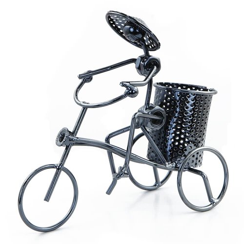 Winterworm Creative Tricycle Iron Statue Pencil Holder,Metal Bicycle Sculpture Figure Pen Container Holder Pencil Cup for Home Office Library Desk Decoration Birthday Christmas Ideal Gift(A050C)