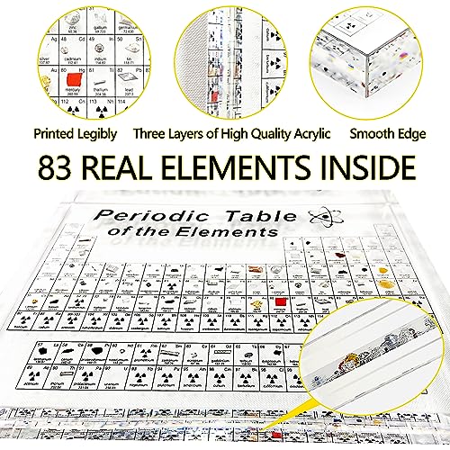 Periodic Table with Real Elements Inside, Amber Lighted Stand Acrylic Periodic Table of Elements Poster, Crafts D?cor Teaching Tool Chemistry Gift for Kids Adults Students Teacher Science Lovers