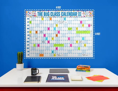 The Big A## Big Class School Year Dry Erase Wall Calendar July 2025 to June 2026 – Year-at-a-Glance for Classrooms & Home – Includes Labels & Marker – Easy Hanging, Shaded Weekends – Blue, 4’x3’