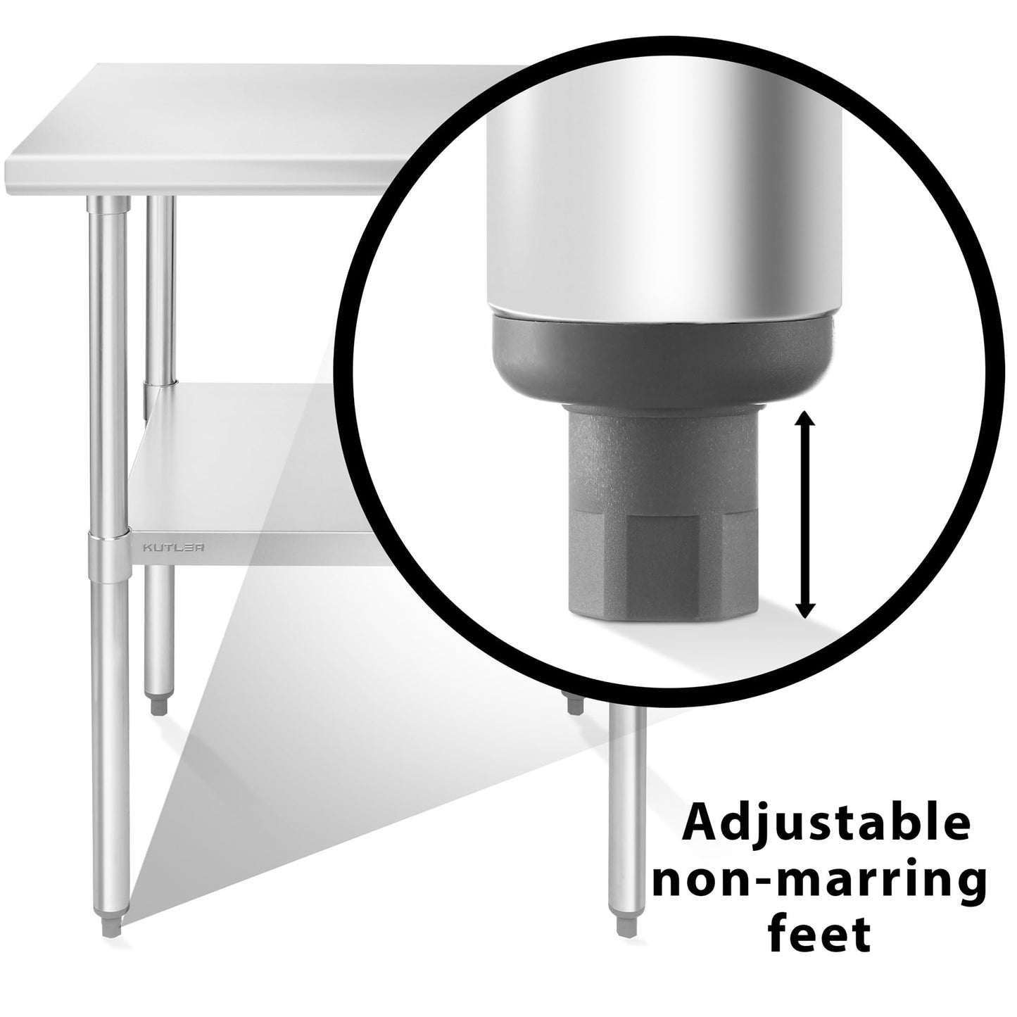 KUTLER Stainless Steel Table 24 x 12 Inches, NSF Heavy Duty Commercial Kitchen Prep and Work Table with Undershelf for Restaurant, Hotel, Home