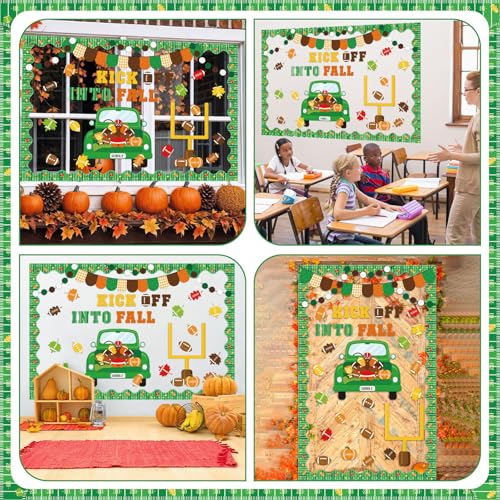 Containlol Green Football Fall Bulletin Board Set with Pumpkin Classroom Decor