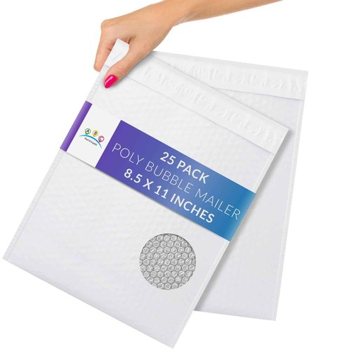 ABC PACK & SUPPLY Poly Bubble Mailers, 8.5 x 11 Inch. Pack of 25 White Padded Envelopes Self Seal. Tear-Proof Gift Bubble Envelopes. Waterproof Packaging for Small Business. Cushioning Book Mailers