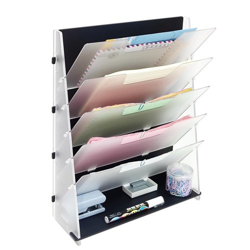 PROSPACE P0005 Acrylic 5-Tier Desktop Or Wall Mount File Organizer, 12" x 16" Vertical Hanging Document Rack with Bottom Tray, Company and Home Office Space Organization (Matte Black)