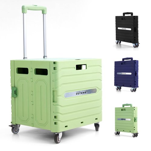 Folding Utility Cart Portable Rolling Crate Handcart Foldable Shopping Trolley Collapsible, with Lid, on Wheels, for Grocery, Garden, Office, Storage, Teacher, Tool (Green)