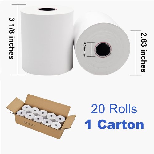 SJPACK 20 Rolls Thermal Paper 3 1/8 x 230ft Pos Receipt Paper, Cash Register Roll TM-T88 T-20 T-90 SRP-350 370