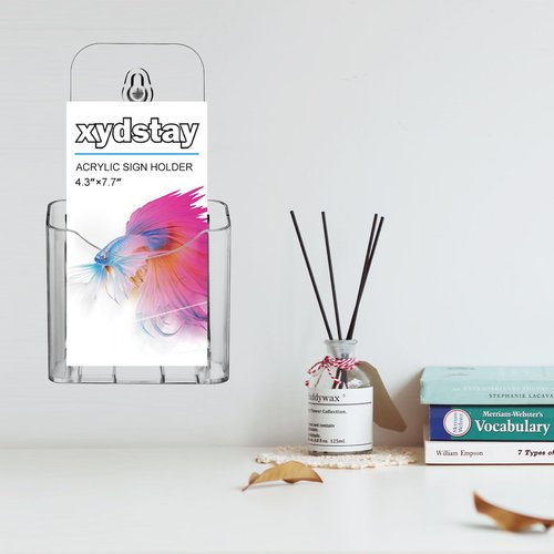 xydstay Acrylic Brochure Holder 4x9 Inches Slant Back Design, Clear Display Stand, Plastic Table Stand Sign Holder,Pamphlet Holder Flyer Holder, Acrylic Display Stand, Acrylic Table Signs Plastic Paper Holder for Office, Home, Store, 2 Pack
