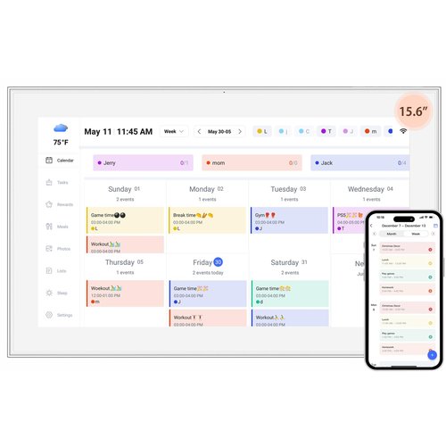 15.6 inch Digital Calendar Touchscreen, Wall Planner, IPS FHD,Smart Family Schedules, Chore Chart, Wall Organizer for Multi-Child Homes - Built-in Digital Picture Frames Function